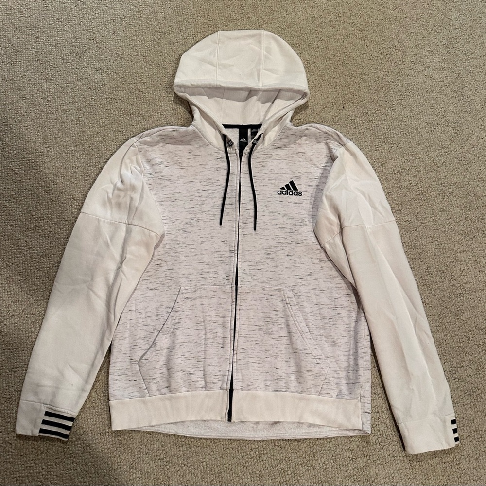Adidas Men’s White and Black Zip-Up Hoodie with pockets